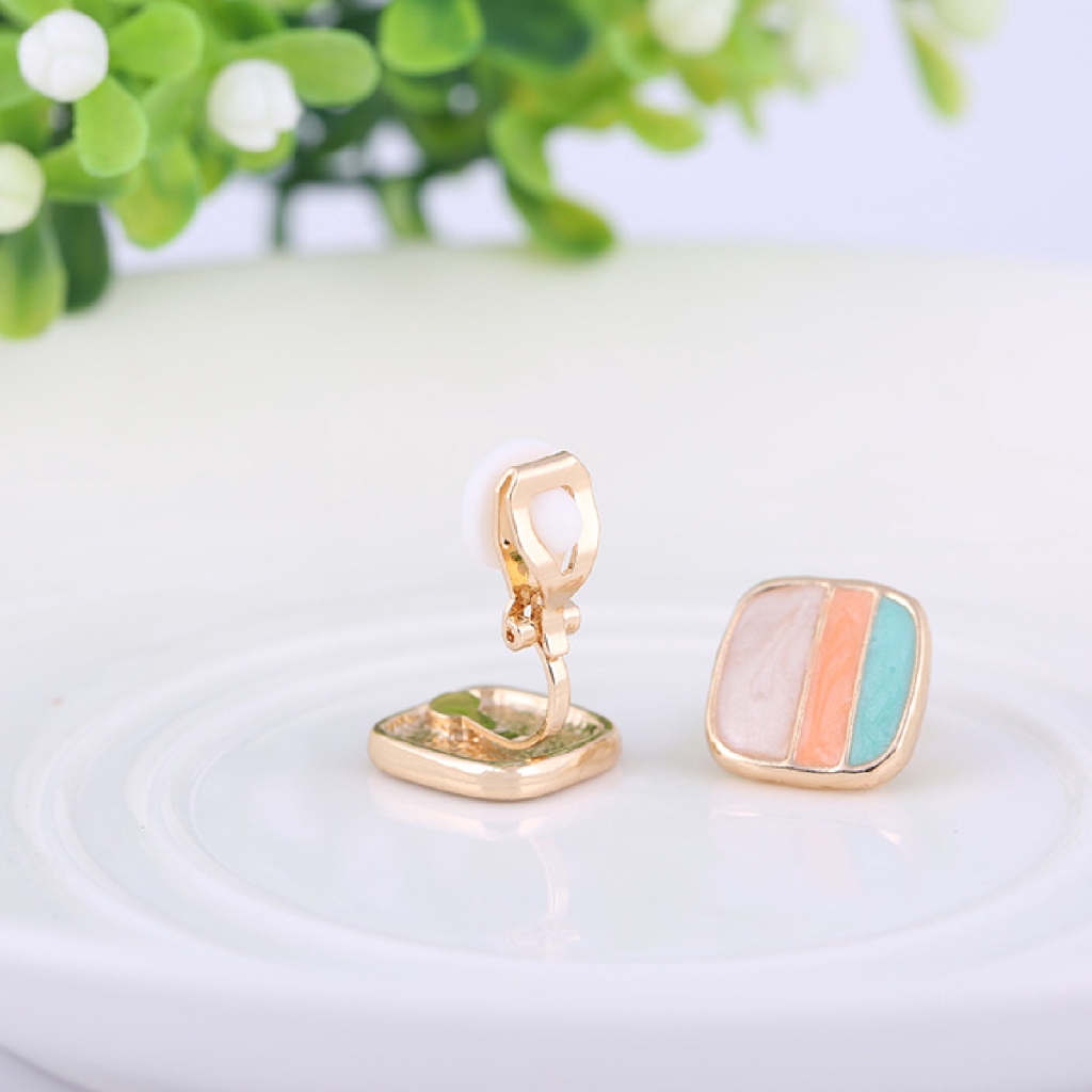 Anting Klip Enamel Bentuk Kotak Warna-Warni Untuk Wanita