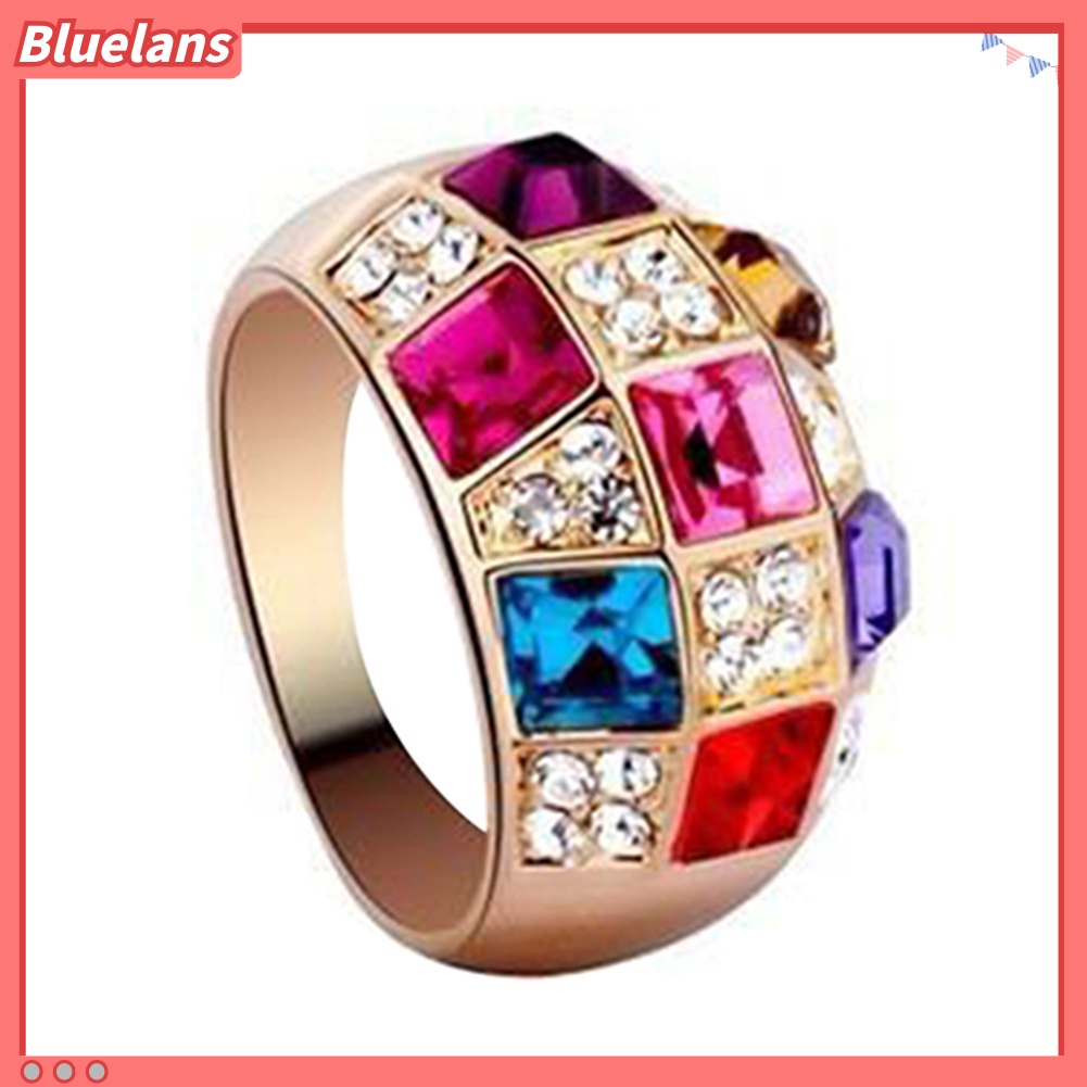 Bluelans Cincin Wanita Bahan Alloy Aksen Berlian Imitasi Warna-Warni Untuk Pesta Cocktail