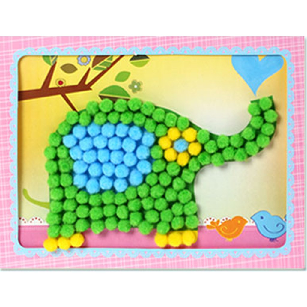 ED24 TEMPEL POM POM, DIY MAINAN EDUKASI ANAK STICKER PRAKARYA GOODIE BAG MONTESSORI IMAJIKIDO-Gajah/Elephant