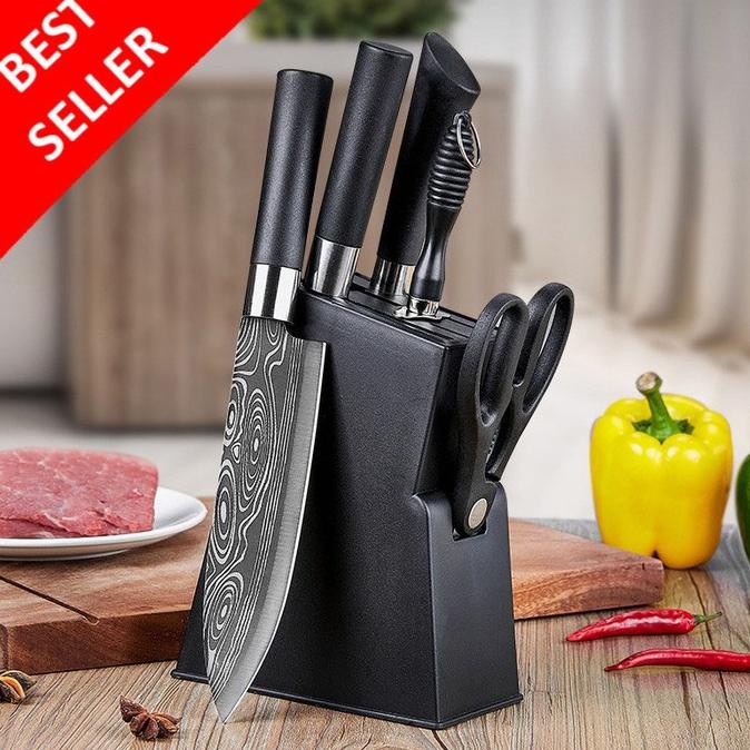 Promo 6in1 Set Pisau Dapur Chef Damaskus Pattern Pisau Cincang/Daging/Sushi ada