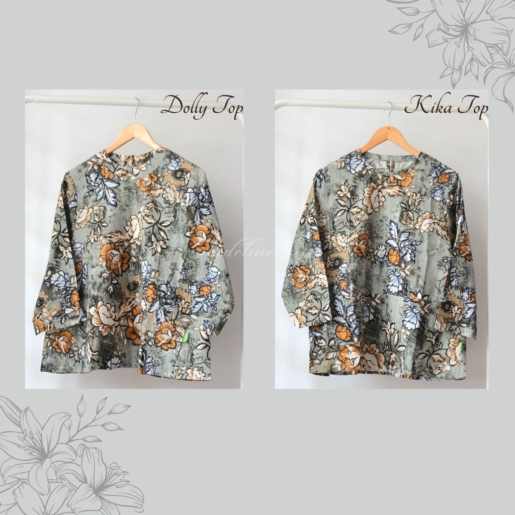 BAJU BASIC BLOUSE WANITA LINEN BUNGA - KIKA & DOLLY BUNGA LUKIS TOP-4