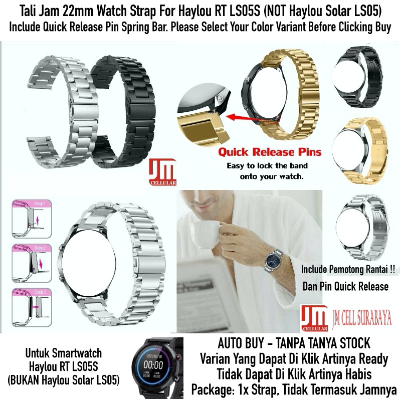 Tali Jam Tangan 22mm Watch Strap Haylou RT LS05S (BUKAN LS05) - Metal Stainless Steel Padat