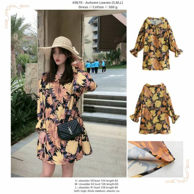 Tunik premium jumbo motif daun tropical lengan panjang