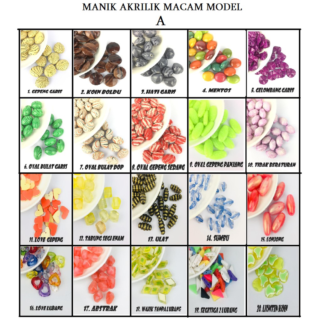 Manik Akrilik Macam Model Harga/25gr