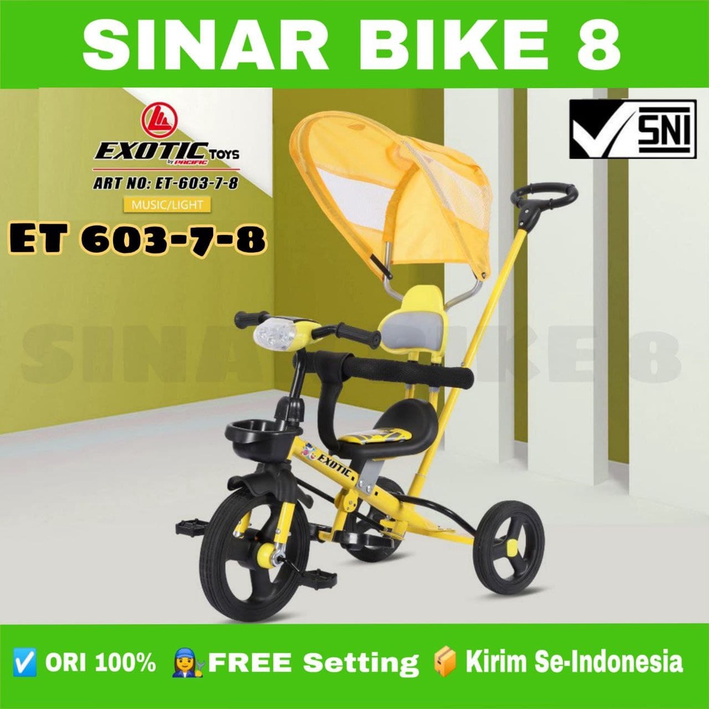 Sepeda Roda Tiga Tricycle Anak EXOTIC ET 603-7-8 Ban Karet Stir