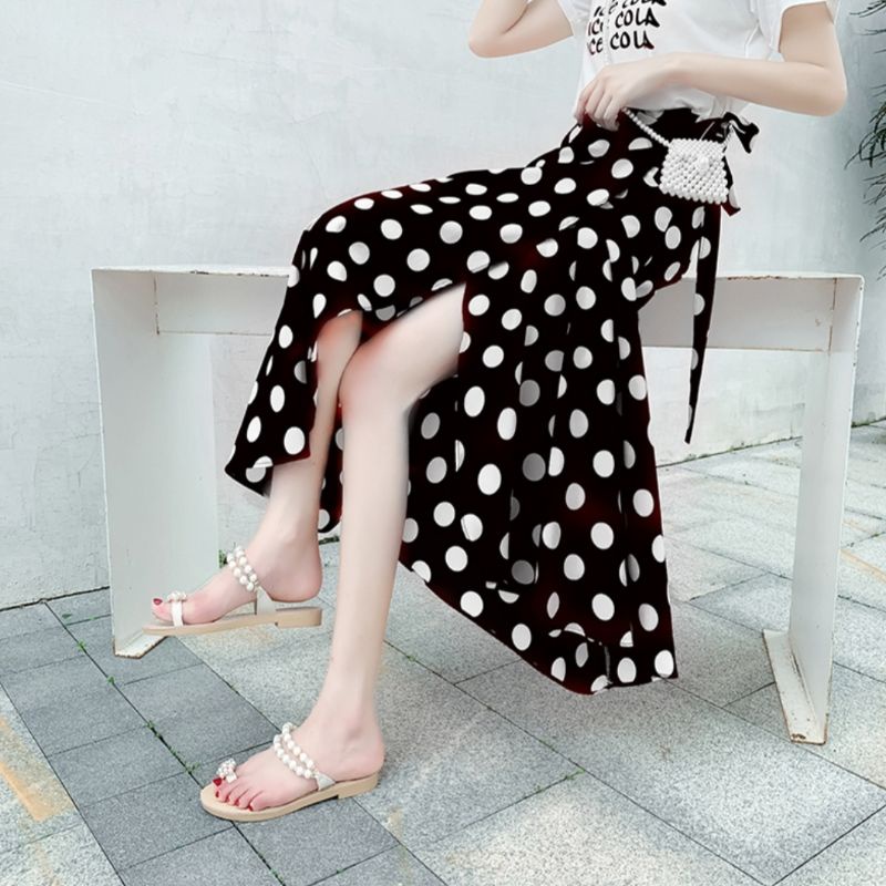 Rok Polka Pinggang Tali/Rok Wanita fashion Bahan woolpeach-5