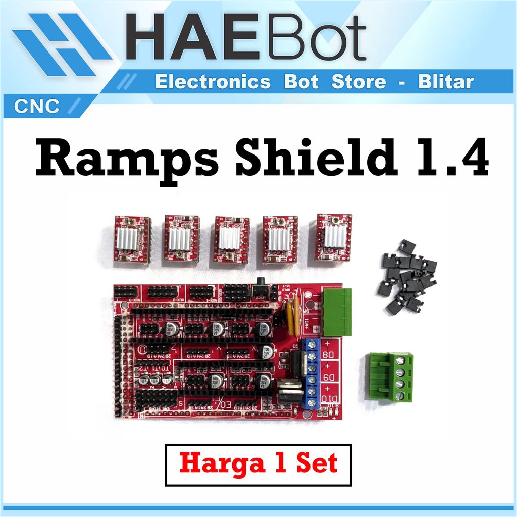 [HAEBOT] Ramps 1.4 Shield 5 A4988 Motor Driver CNC 3D Kontroller Printer Arduinoo Mega Heatshink Engraver Marlin GRBL Axis DRV8825 Mikrostepping Nema 17 Set