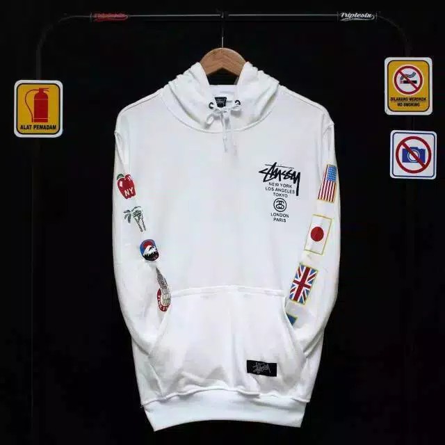 Hoody Stuusy / Sweater Stussy Motip Bendera Fleece Teball