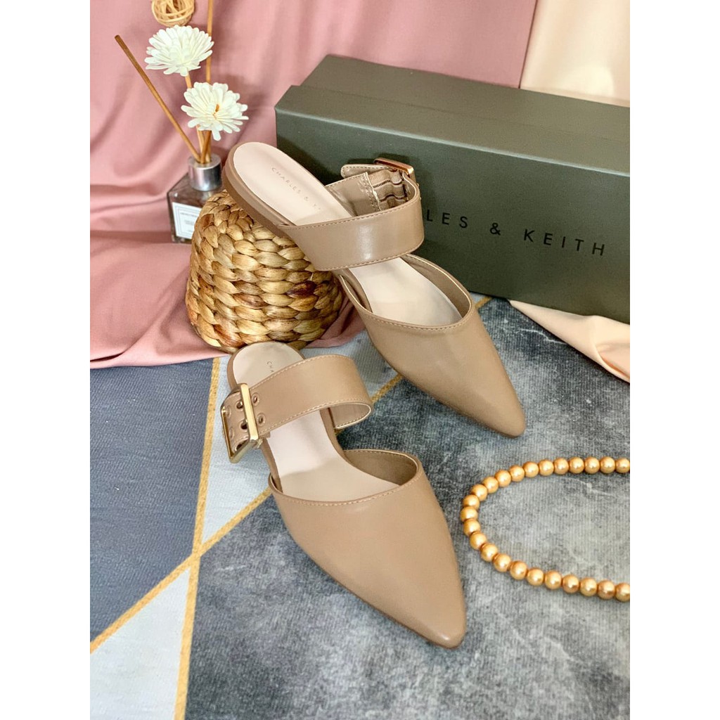 SEPATU WANITA CKS448 SATIN GROMMET BUCKLE MULES PREMIUM IMPORT