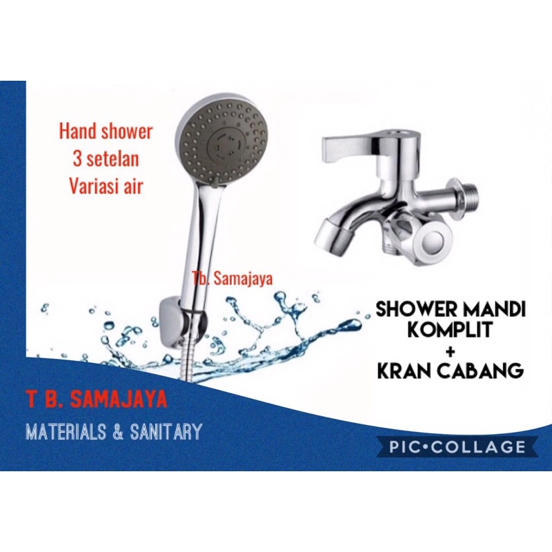 Hand shower mandi Set KUALITAS BAGUS + Komplit kran Cabang.