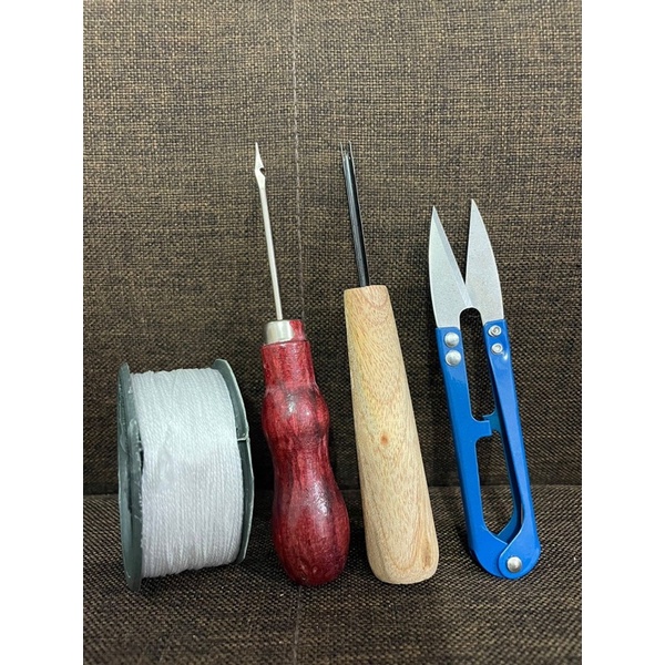 PAKET SOL SEPATU ISI 4 - ALAT SOL SEPATU / PENYAYAT PEMBUAT JALUR SEPATU / GUNTING BENANG / BENANG SOL SEPATU