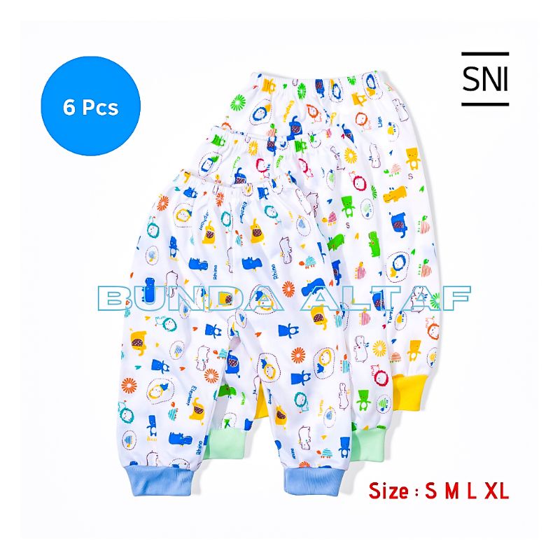 6 Pcs ( 1/2 lusin ) Celana Panjang Bayi SNI Polos Motif Shaqueen / Zahdan S M L XL