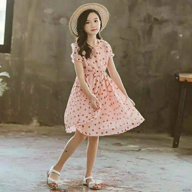 Dress gaun anak perempuan remaja import ready stock pink