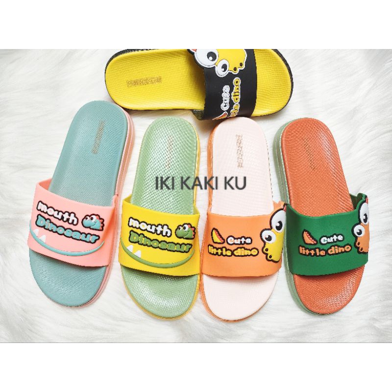 SANDAL IMPORT WANITA SELOP KARET MOKAYA 1902W-581 SENDAL KOREA SANDAL KAMAR RUMAH KARAKTER DINOSAURUS DINO RAWR