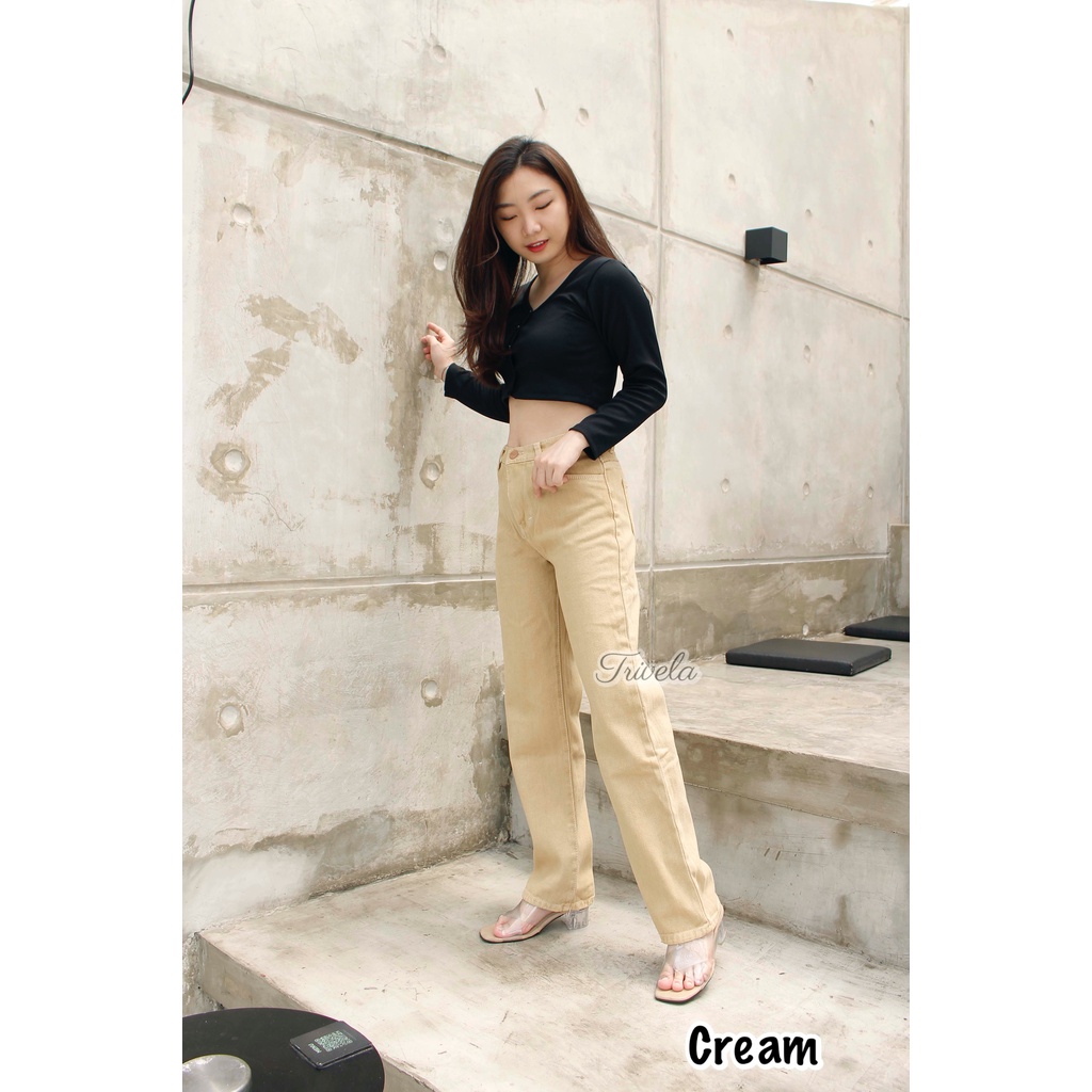 TRIVELA - Kulot Jeans Wanita Syakira / Kulot Jeans Brown / Kulot Jeans Cream / Kulot Jeans Warna / Kulot Loose Cream / Boyfriend Loose Cream