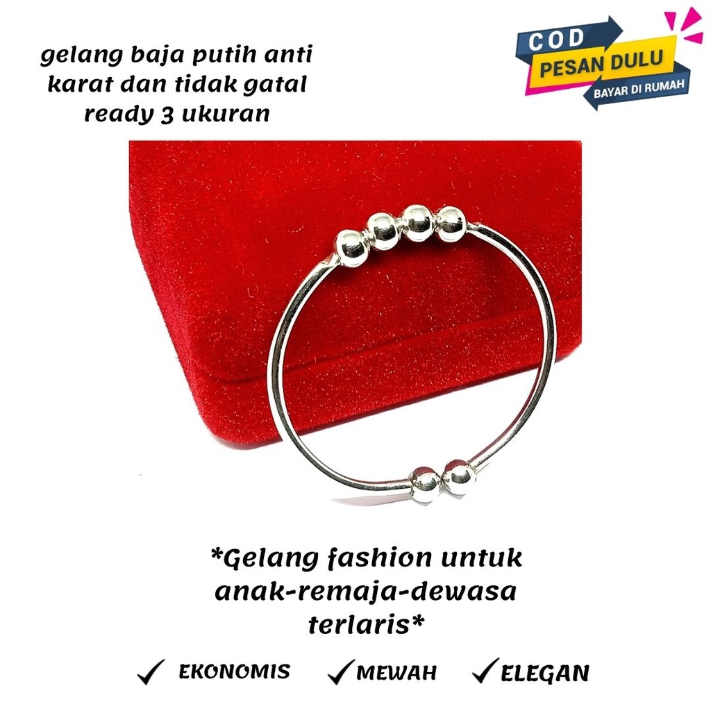 GELANG ANAK BAJA PUTIH ANTI KARAT MODEL MONDIAL BUTIR,GELANG MONEL,TERSEDIA 3 UKURAN