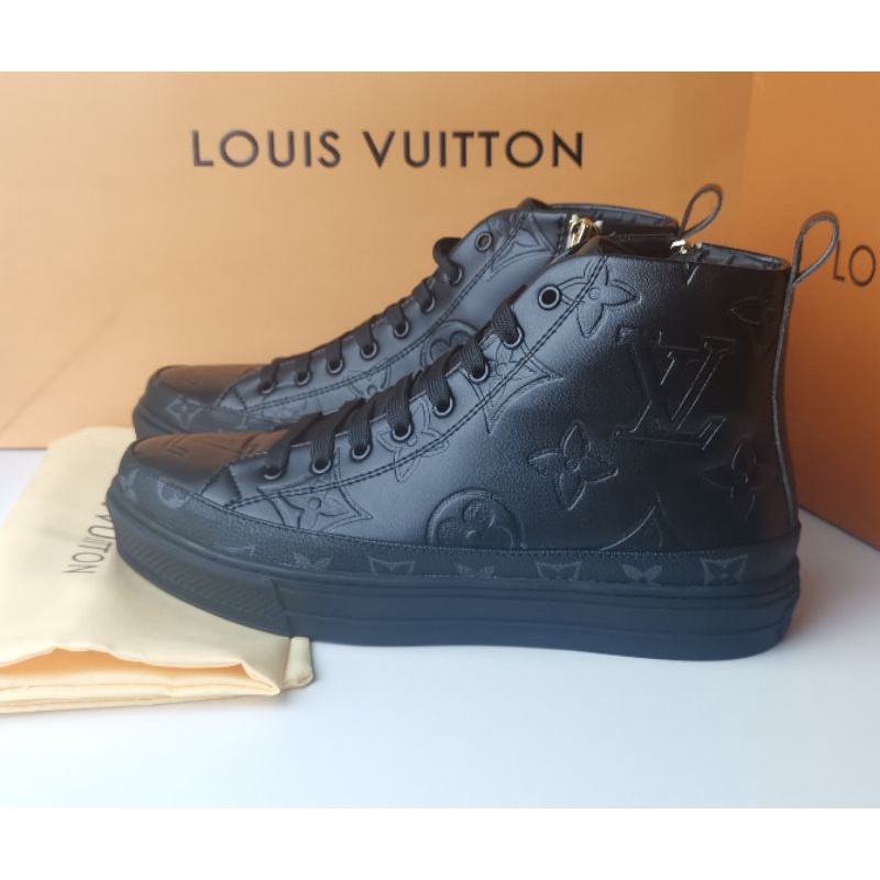 sepatu lv sneaker mirror quality shoes boots pria hitam kulit asli