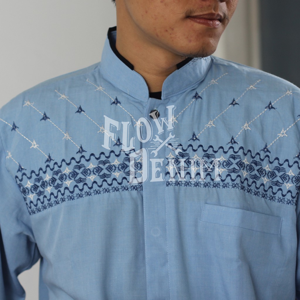 Grosir Baju Koko Lengan Pendek Warna Biru / Army / Hijau / Merah / Putih Motif Bordir Terbaru - Flow