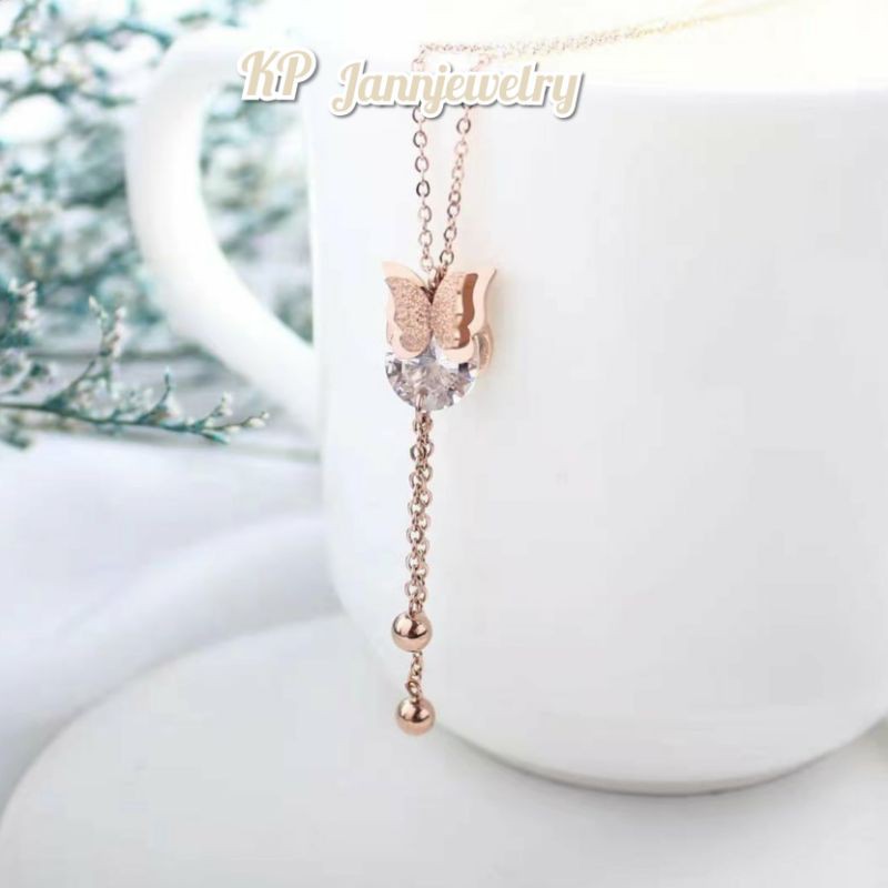 Kalung Titanium Asli Anti Karat One Stone Fashion Korea Simple