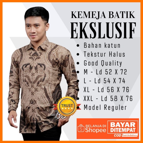 Kemeja Batik Lengan Panjang BATIK BERKAH HRB026 motif KERATONAN Kode 002 size M L XL XXL Reguler