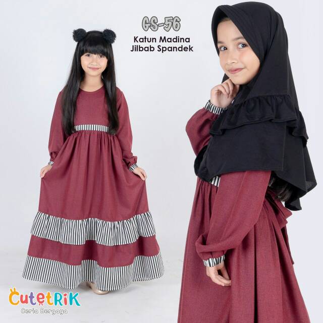 Gamis anak katun madina maron hitam by cutetrik
