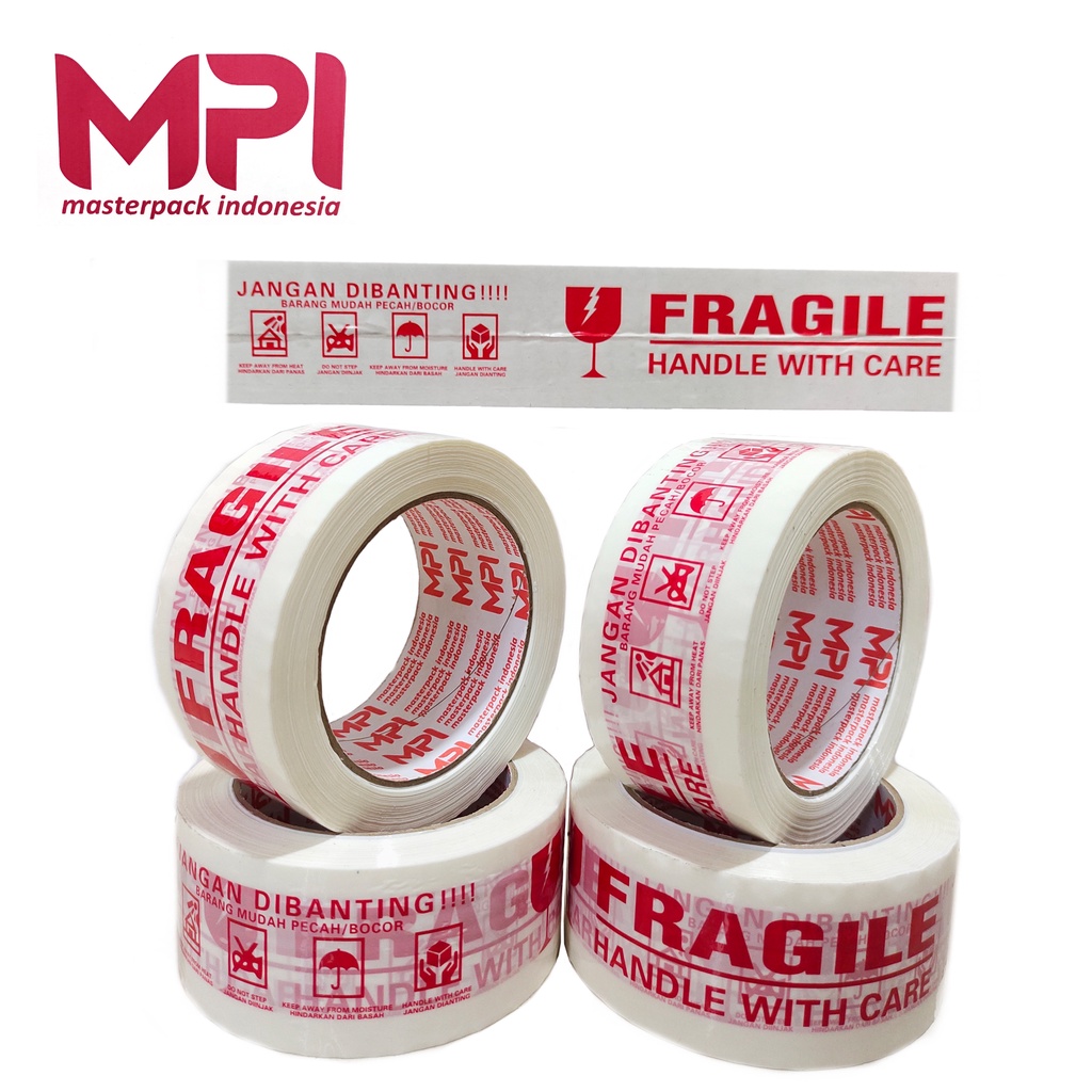 Lakban Fragile Putih Handle With Care 100 METER Jangan Dibanting MPI