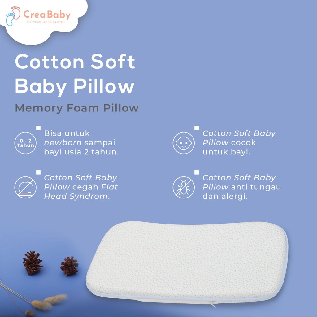 Crea Baby Cotton Soft Memory Foam Character- Bantal Peyang Bayi Karakter