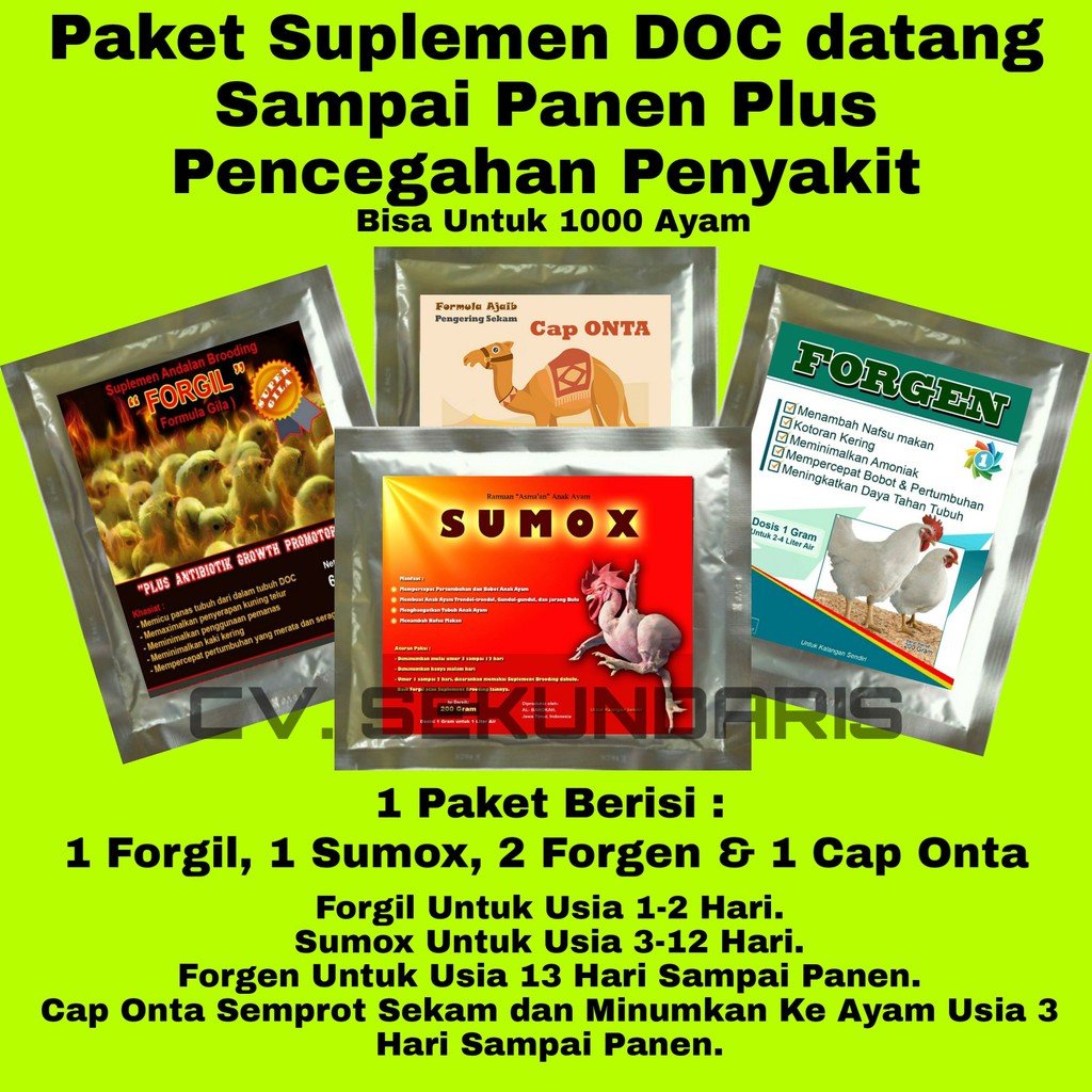 Vitamin Ayam - Suplemen Ayam Broiler - Paket Suplemen FORGIL 1, SUMOX 1, FORGEN 2, Cap Onta 1