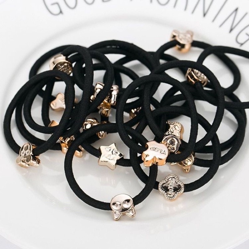 Beads Hairtie | Kunciran Karet Hitam Beads Satuan Elastis Import