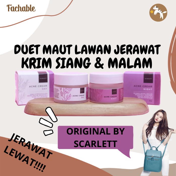 SCARLETT ACNE DAY NIGHT CREAM Krim Siang Malam Pemutih Pelembab Perawatan Bekas Jerawat Bopeng Flek