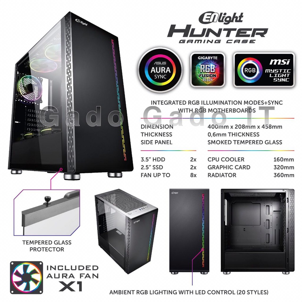 Casing Gaming Komputer PC CPU Case ENLIGHT HUNTER RGB LED Strip (NON PSU)