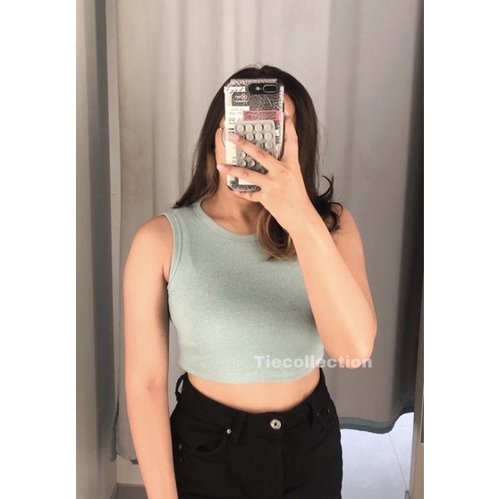 Rib Tanktop Crop Top / baju wanita korea / crop top korea-Lime