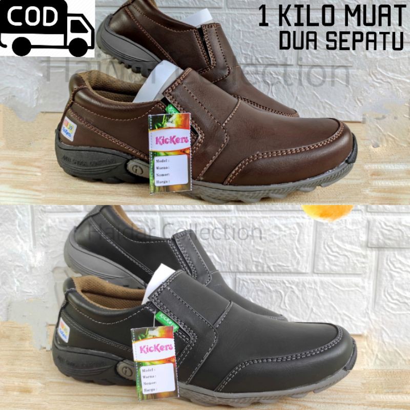 Sepatu Pria Kulit Suede Sintetis Premium Slip On Kasual Cowok Sol Karet Kantoran Kerja