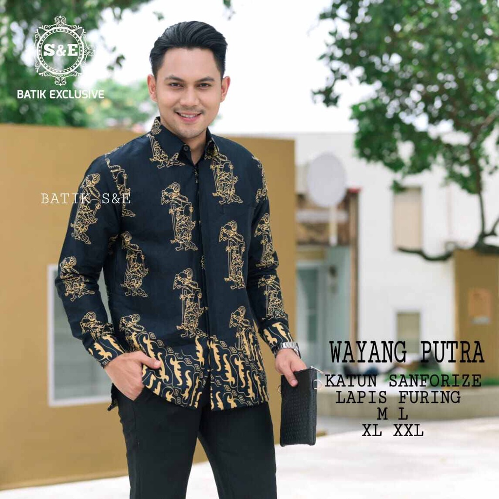 Kemeja batik pria motif terbaru wayang arjuna bahan katun premium full furing / kemeja batik cowok terbaru warna hitam