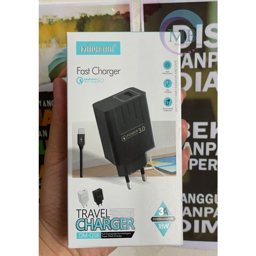 Q58  Charger DIINAMI Power 3A 18W Quick Charging TIPE C USB Fast Charging Port Smart Protection Garansi Resmi 1 Tahun MB2597