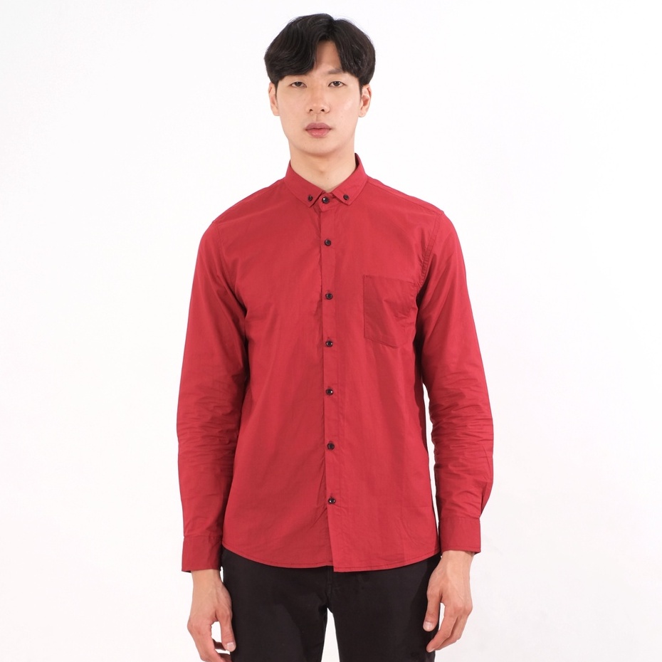 SANVANINA Kemeja Panjang Polos Pria Basic Simple Maroon | Kemeja Polos Merah Marun E-1078