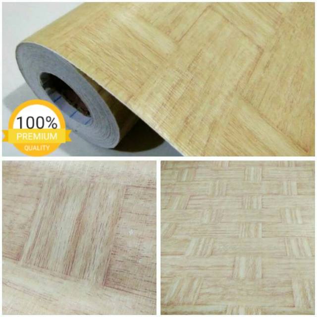 Wallpaper sticker dinding murah kamar ruang tamu motif anyam kuning bambu simple