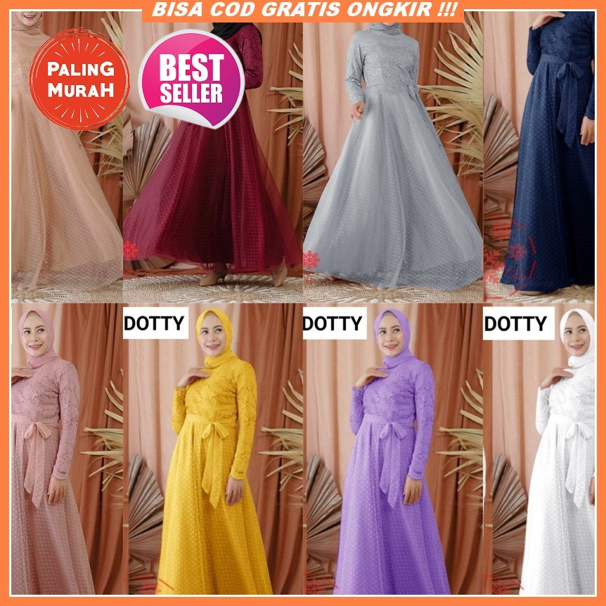 Baju Gamis Dress Full Brokat Brukat Tile Layer Depan Premium Pesta Nikah Kondangan Seragaman Bridesm