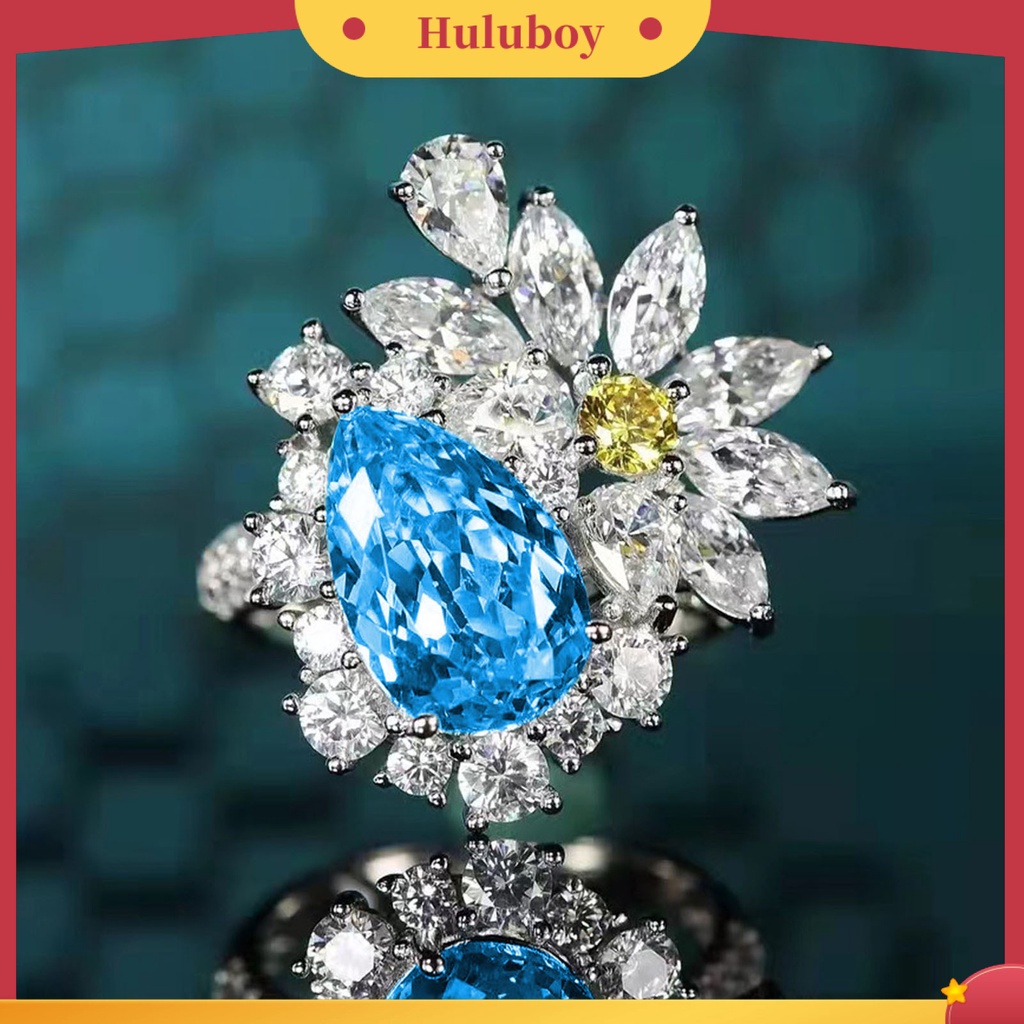 Hu Hu Hu Hu Hu Alat Bantu Pasang Kacamata♡ Cincin Wanita Model Terbuka Adjustable Bentuk Bunga Hias Topaz Imitasi Untuk Pernikahan