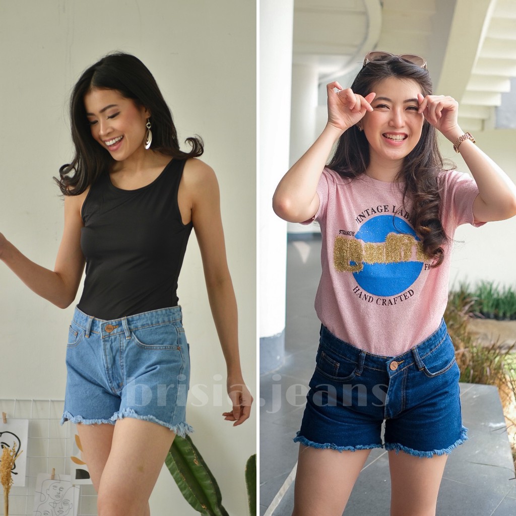 [SIZE 27-34] 2 WARNA - LISA HOTPANTS JEANS (HIGHWAIST) / Celana Pendek Jeans Rumbai Highwaist