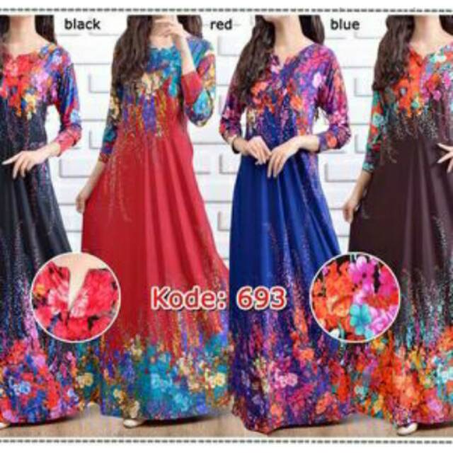 Kode : 693 Gamis Jersey Motif Bunga Kecil Abstrak Resleting Busui