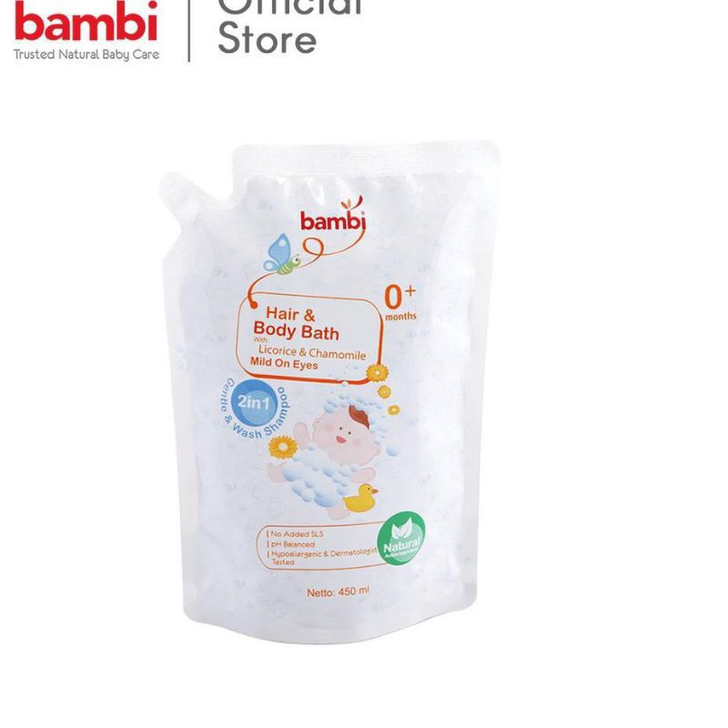 Bambi HAIR &amp; BODY BATH REFILL 450ml / Shampoo Sabun Bayi 2in1