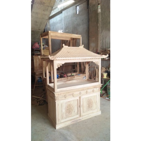 Meja aquarium ukir kayu jati