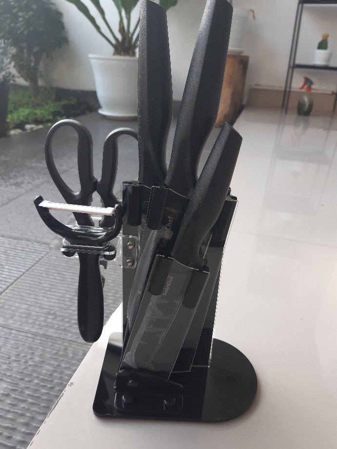 Anqi Shop   Pisau Baru  + Talenan Masak Set 7in1 Bahan Keramik Best Quality / Vs-1804