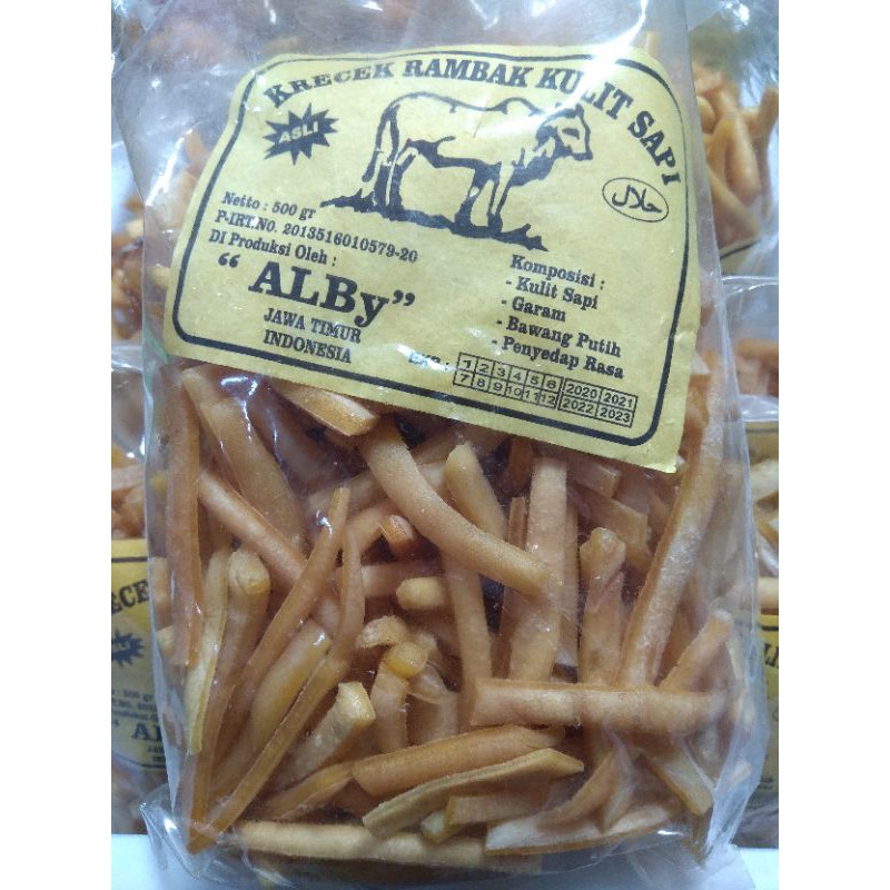 

Krecek kerupuk rambak kulit sapi asli bentuk stik kemasan 500 gr