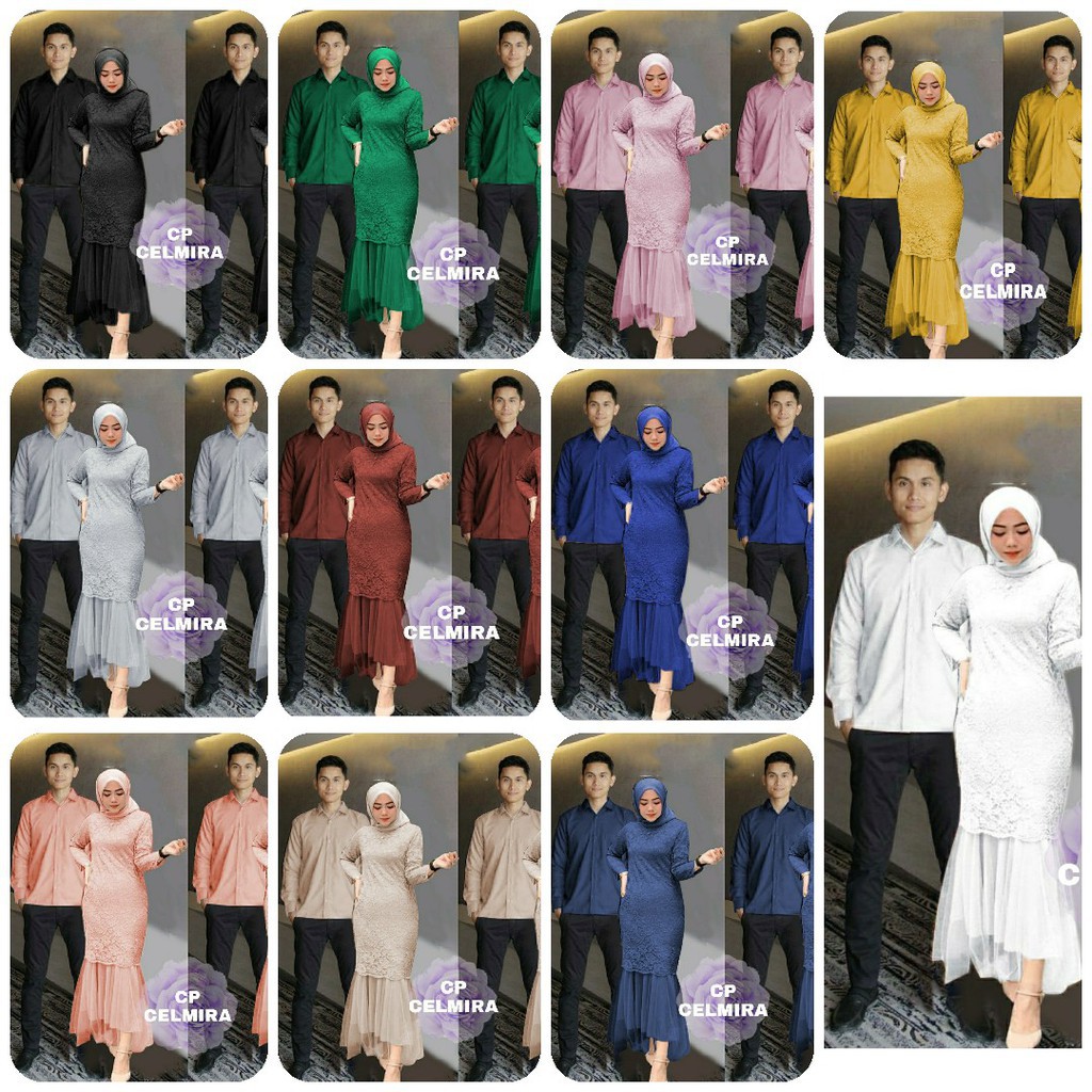 CP CELMIRA RD couple mx celmira Couple gamis brukat warna putih / gamis brukat duyung gamis mermaid 