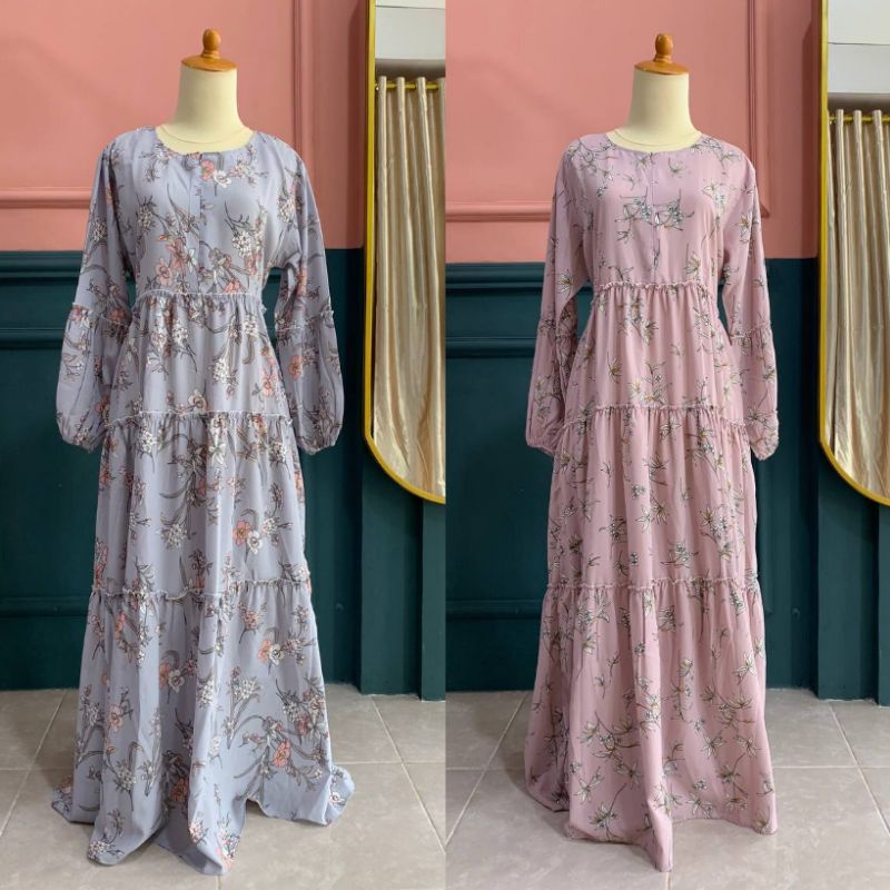 Jawhara dress muslim syari / Gamis wolfis premium / Gamis wolfis motif bunga XL LD 105 / gamis motif