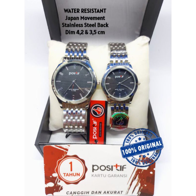 PROMO POSITIF ORIGINAL JAM TANGAN PRIA WANITA COUPLE SEPASANG RANTAI WD TANGGAL AKTIF BOX KANCING