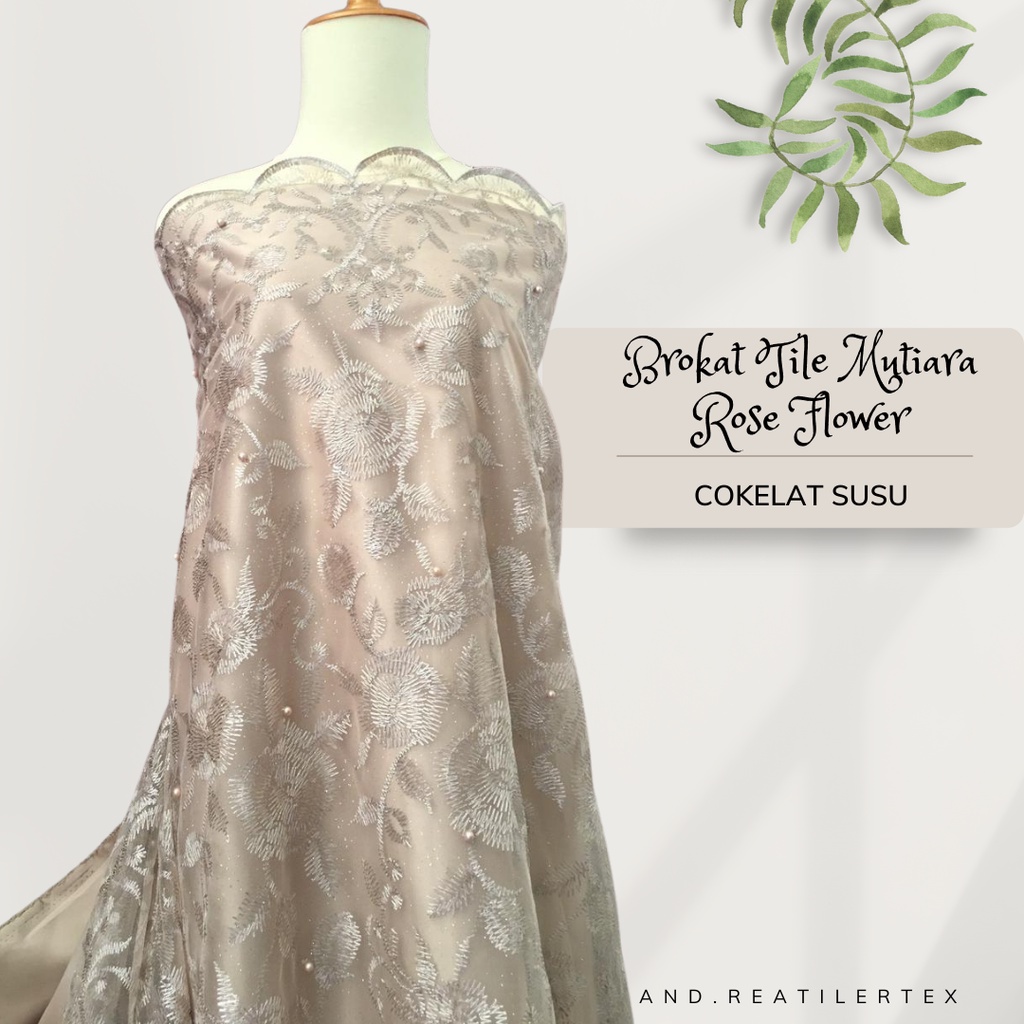 Kain Bahan Kebaya Brokat Tile Mutiara Rose Flower Warna Coksu