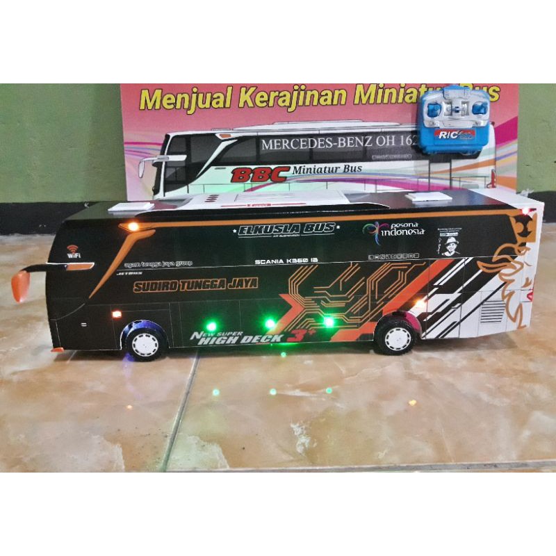 Miniatur Bus RC Sudiro Tungga Jaya STJ CULLEN ( Remote Control ) DETIL RAPIH FULL TELOLET FULL STROB